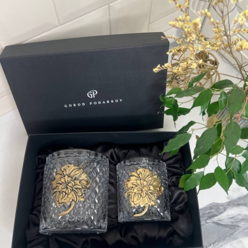 Набор Пионы: две шкатулки большая и малая с накладками Пион в черной подарочной коробке