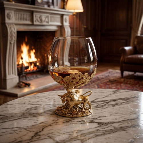 Бокал для коньяка ручной работы  "Денежный Бык" 310 мл в деревянной  шкатулке