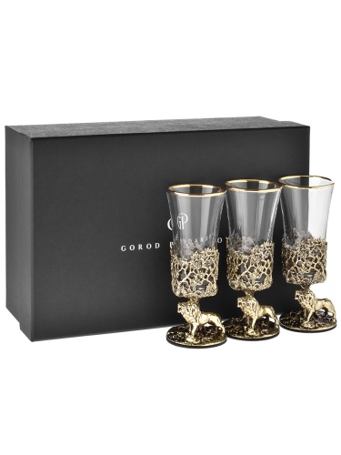 Набор 3 лафитника "Лев", в черной подарочной упаковке.