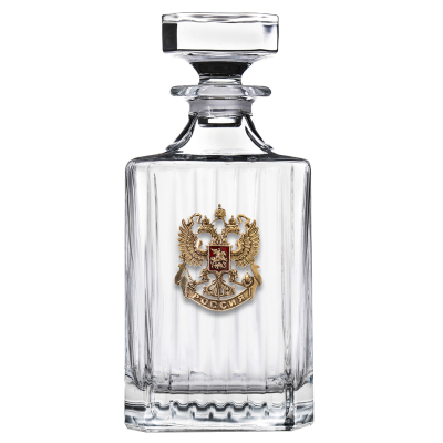 Набор 3 стопки Патрон "Герб РФ",Штоф "Timeless" накл. "Герб,эмаль"в черной под.коробке