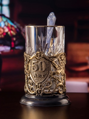 Подстаканник ручной работы  С Юбилеем 50 лет  в черной подарочной упаковке