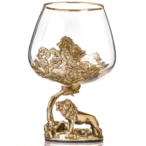 Набор 2 бокала для коньяка и 4 бокала для виски "Лев и Львица", в шкатулке из массива