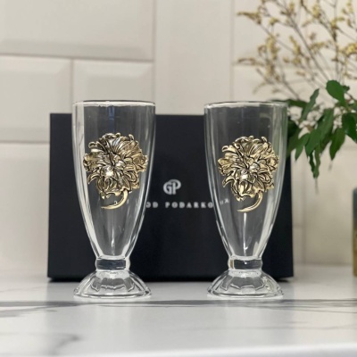 Набор для коктейлей и смузи: 2 бокала с накладками Пион в черной коробке