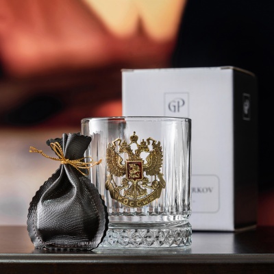 Бокал для виски "Элизия" с накладкой "Герб РФ" в картонной коробке