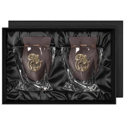 Набор 2 бокала для виски с накладкой "Козерог", в коробке из дизайнерского картона