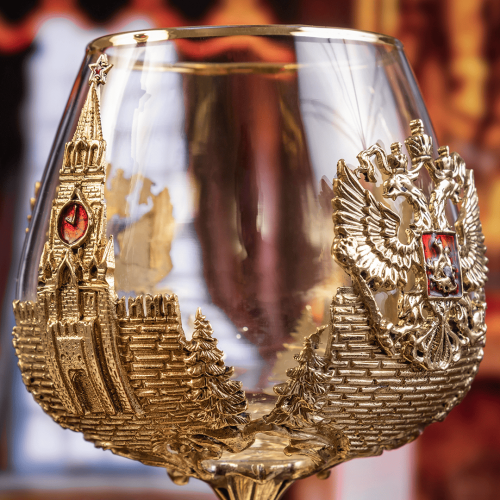 Набор 2 бокала для коньяка "Москва" и "Россия", в черной подарочной коробке