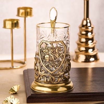 Подстаканник ручной работы "Георгий Победоносец", в черной подарочной коробке