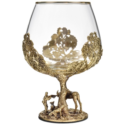 Набор 2 бокала для коньяка "Охота на Лося", в шкатулке из массива