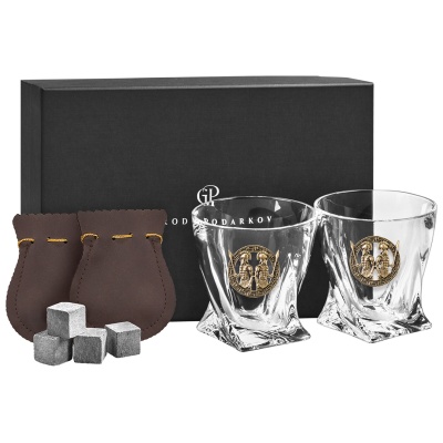Набор 2 бокала для виски с накладкой "Близнецы", в коробке из дизайнерского картона