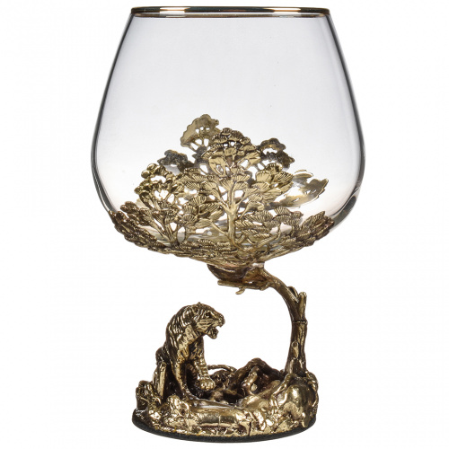 Бокал для коньяка Тигр 420 мл в деревянной шкатулке