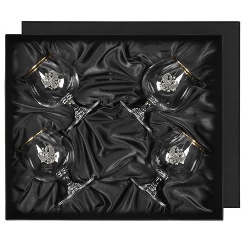 Набор 4 бокала для коньяка "Шаранте" накл "Герб"олово ,черная упаковка ключница