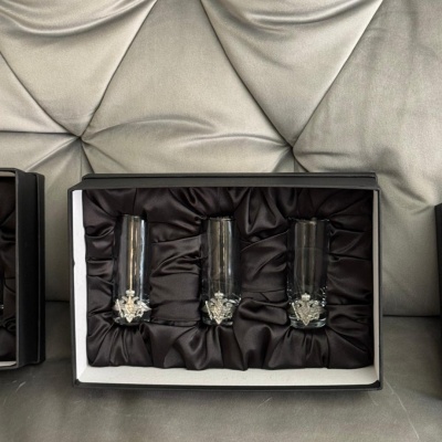 Набор из 3-х стопок Сиде с накладками Отечество Долг Честь в черной подарочной коробке  