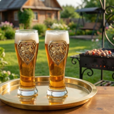 Набор 2 бокала для пива, накл. "Георгий Победоносец" ВЕЛИКАЯ РОССИЯ ,в ч/б коробке