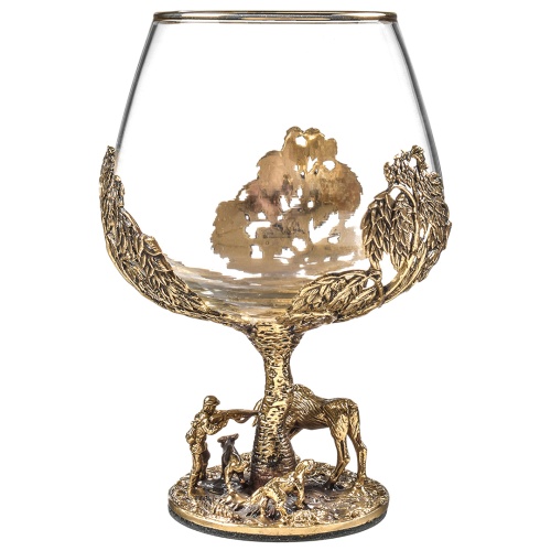 Набор 2 бокала для коньяка "Охота на Вепря" и "Охота на Лося", в шкатулке из массива
