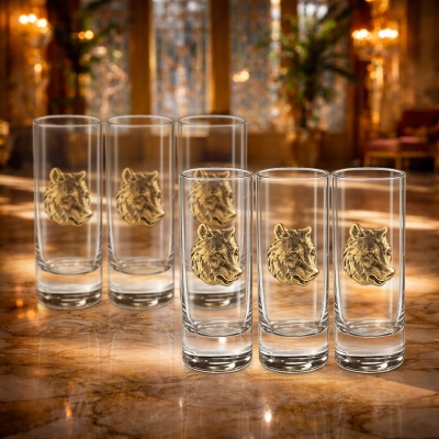 Набор из 6-ти стопок Сиде с накладками Медведь в черной подарочной коробке с печатью Медведь Россия