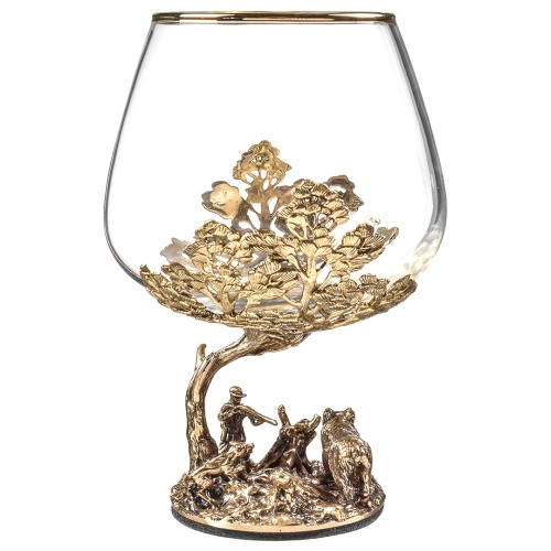 Набор 2 бокала для коньяка "Охота на Медведя" и "Охота на Лося", в шкатулке из массива