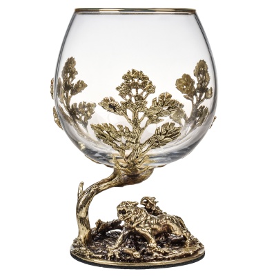 Набор из 6-х бокалов для коньяка Звери 310 мл в деревянной шкатулке из массива