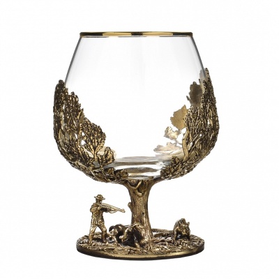 Набор 2 бокала для коньяка "Охота на Кабана" и "Охота на Лося", в шкатулке из массива