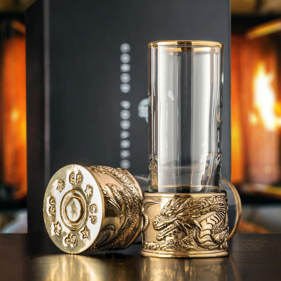 Набор из 2-х стопок Патрон Дракон с латунным основанием в подарочной коробке