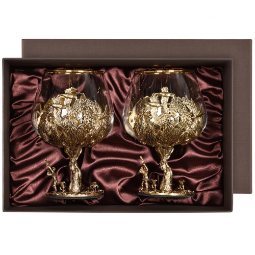 Набор 2 бокала для коньяка "Охота на Уток" и "Охота на Лося", в коробке из дизайнерского картона