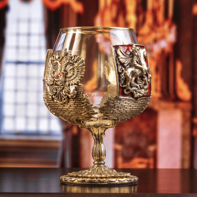 Набор 2 бокала для коньяка "Москва" и "Россия", в черной подарочной коробке