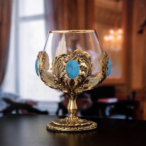 Бокал для коньяка с искусственным камнем Бирюза 420 мл в подарочной коробке