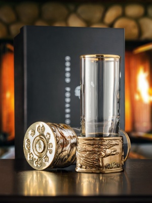 Набор из 2-х стопок Патрон Орел с латунным основанием в подарочной коробке