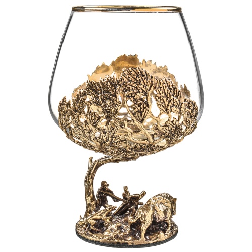 Набор 2 бокала для коньяка "Охота на Оленя" и "Охота на Кабана", в шкатулке из массива