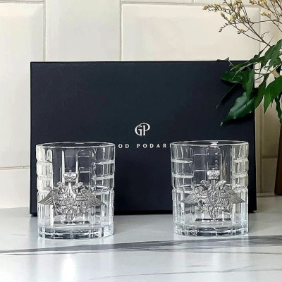 Набор из 2-х бокалов для виски с накладками Минобороны в черной коробке
