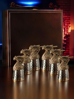 Набор 6 стопок-перевертышей  "Дракон",в деревянной шкатулке