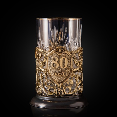 Подстаканник ручной работы "80 лет" Юбилейный в деревянной шкатулке