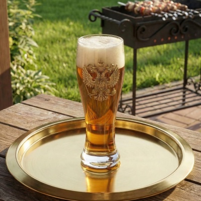 Бокал для пива, накл. "Герб РФ" ВЕЛИКАЯ РОССИЯ ,в ч/б коробке