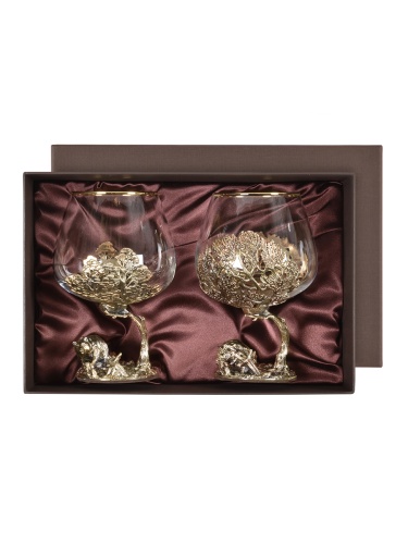 Набор 2 бокала для коньяка (Р) "Кабан +Медведь ", в черной  подарочной упаковке