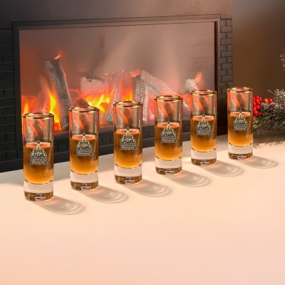 Набор из 6-ти стопок для водки Сиде с накладками Настоящий мужчина в черной коробке