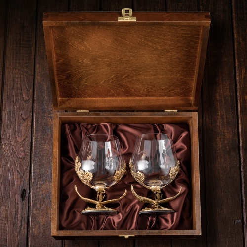 Набор 2 бокала для коньяка "Парящий Орел", в шкатулке из массива