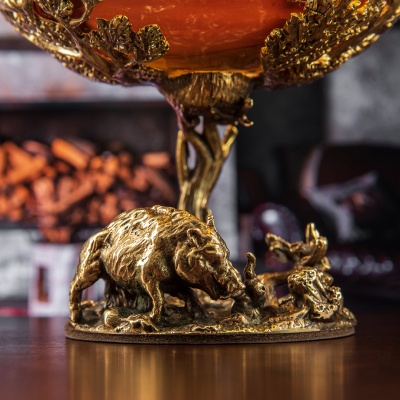 Набор 2 бокала для коньяка (Р) "Кабан +Медведь ", в черной  подарочной упаковке