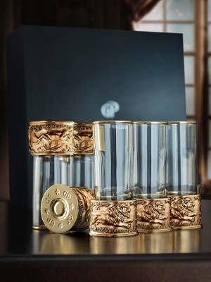 Набор из 6-ти стопок Патрон Лев с латунным основанием в подарочной коробке