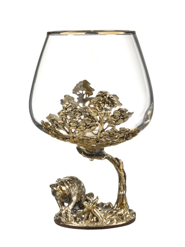 Набор 2 бокала для коньяка (Р) "Кабан +Медведь ", в черной  подарочной упаковке