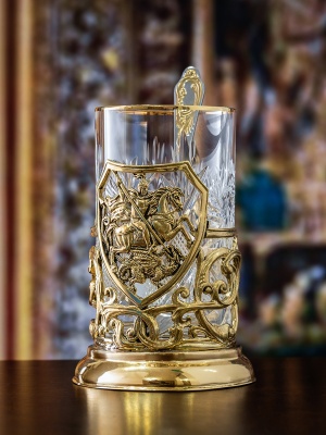 Подстаканник ручной работы "Георгий Победоносец",в деревянной шкатулке