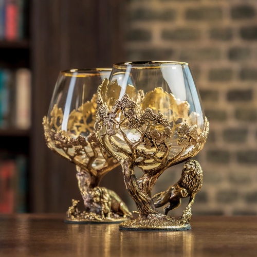 Набор 2 бокала для коньяка(R) "Лев/Львица",в черной подарочной упаковке.