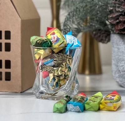 Бокал для виски Огненная  Лошадь в подарочной коробке домик с конфетами