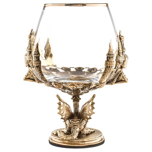 Набор 4 бокала для коньяка (Р) "Дракон на шаре",6 стопок патрон "Дракон", в деревянной шкатулке.