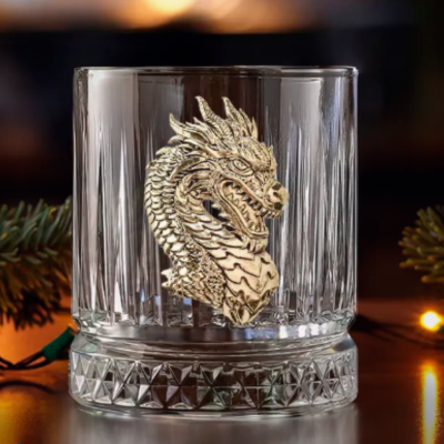 Стакан для виски Элизия с накладкой Дракон 1 в черно белой коробке