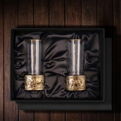 Набор из 2-х стопок Патрон Буйвол с латунным основанием в подарочной коробке