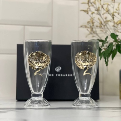 Набор для коктейлей и смузи: 2 бокала с накладками Мак в черной коробке