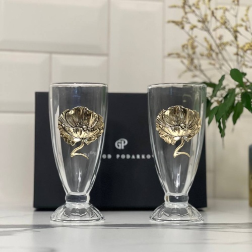 Набор для коктейлей и смузи: 2 бокала с накладками Мак в черной коробке