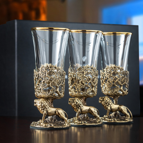 Набор 3 лафитника "Лев", в черной подарочной упаковке.