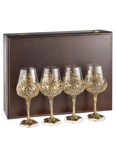 Набор 4 бокала для вина "Лоза Роял", в деревянной шкатулке