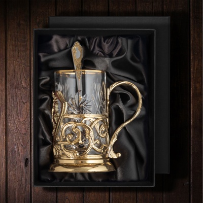 Подстаканник ручной работы "Георгий Победоносец", в черной подарочной коробке