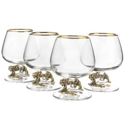 Подарочный набор из 4 бокалов для коньяка "Тигр" в подарочной коробке